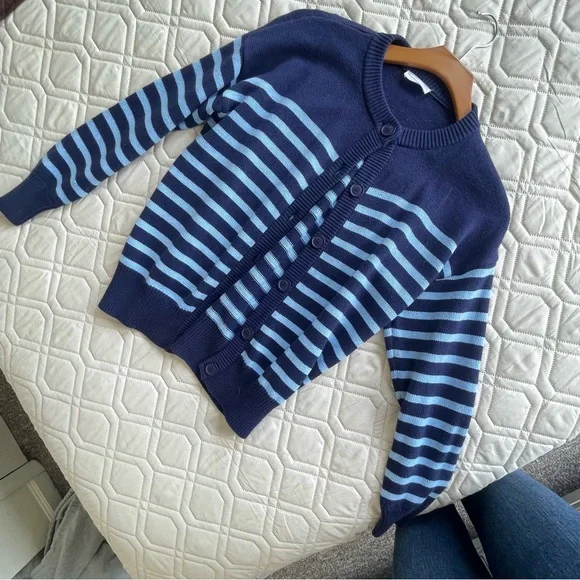 Minnow Navy and Light Blue Striped Cardigan - Picture 2 of 6